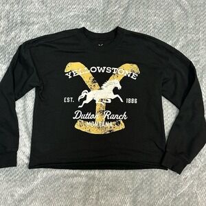 Yellowstone Dutton Crewneck Sweater‎ Womens XS Sweatshirt Black Cropped Cowgirl